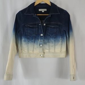 Cropped Ombre Jean Jacket Blue Cream Ombre